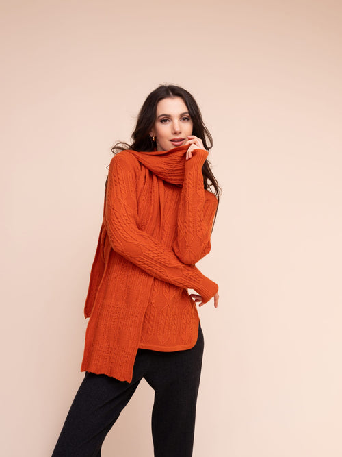 Alison Sheri Pumpkin Jumper A48068 with textured diamond cable knit and long sleeves