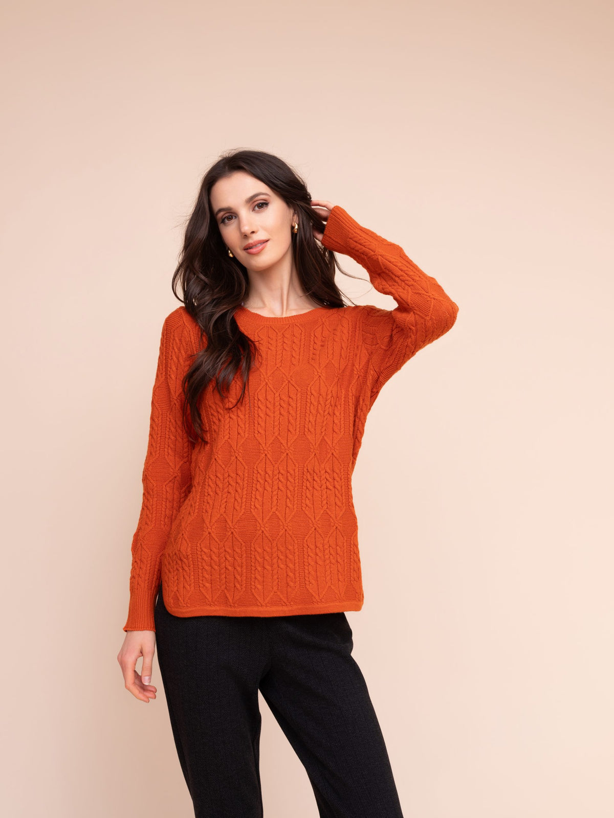 Alison Sheri Jumper and Scarf Set A48068 in Pumpkin orange cable knit