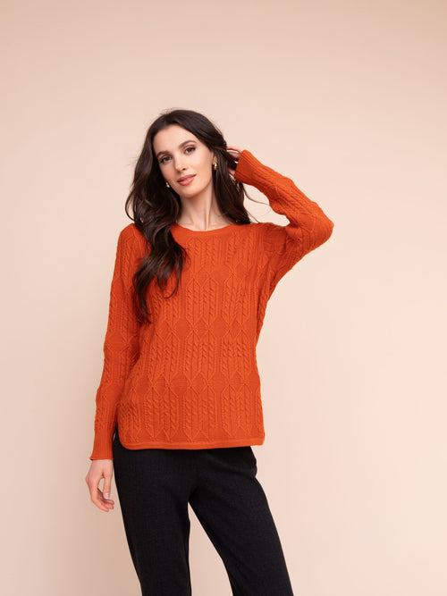 Alison Sheri Jumper and Scarf Set A48068 in Pumpkin orange cable knit