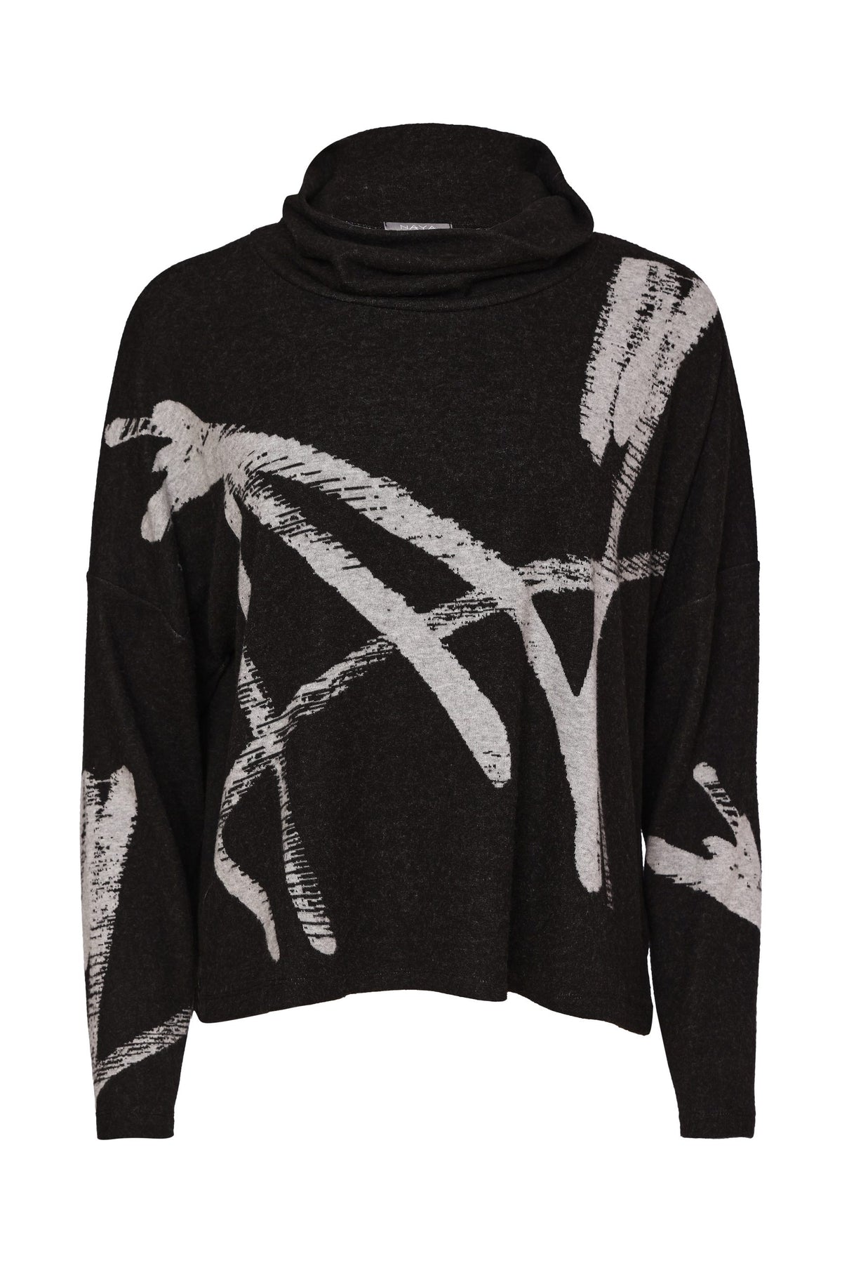 Naya black and silver printed top with high neck and long sleeves