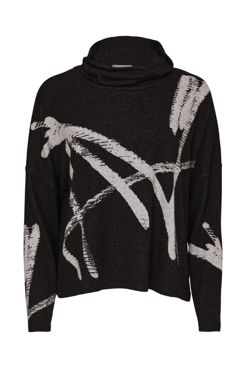 Naya black and silver printed top with high neck and long sleeves