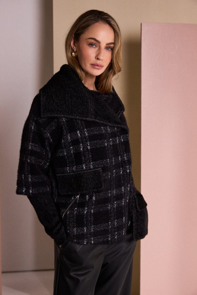 Naya NAW26221 black grey check jacket styled with black trousers