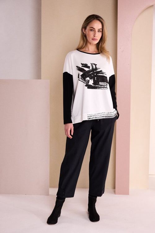 Naya NAW26116 drawstring tapered trousers with elasticated waist and tab hem