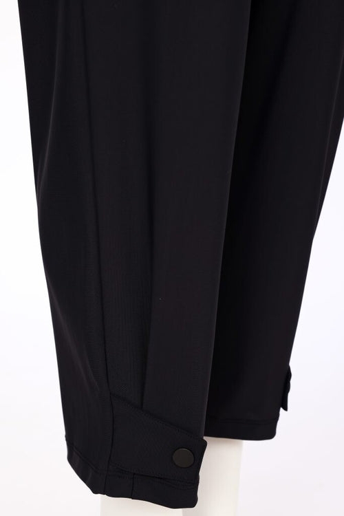 Naya black tapered trousers with button tab hem detail