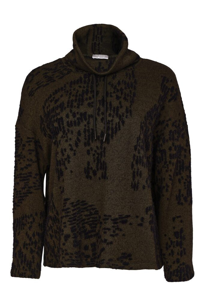 Naya Flocked Print High Neck Knit Top NAW26238 in Black and Thyme