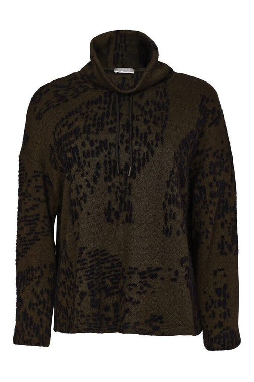 Naya Flocked Print High Neck Knit Top NAW26238 in Black and Thyme