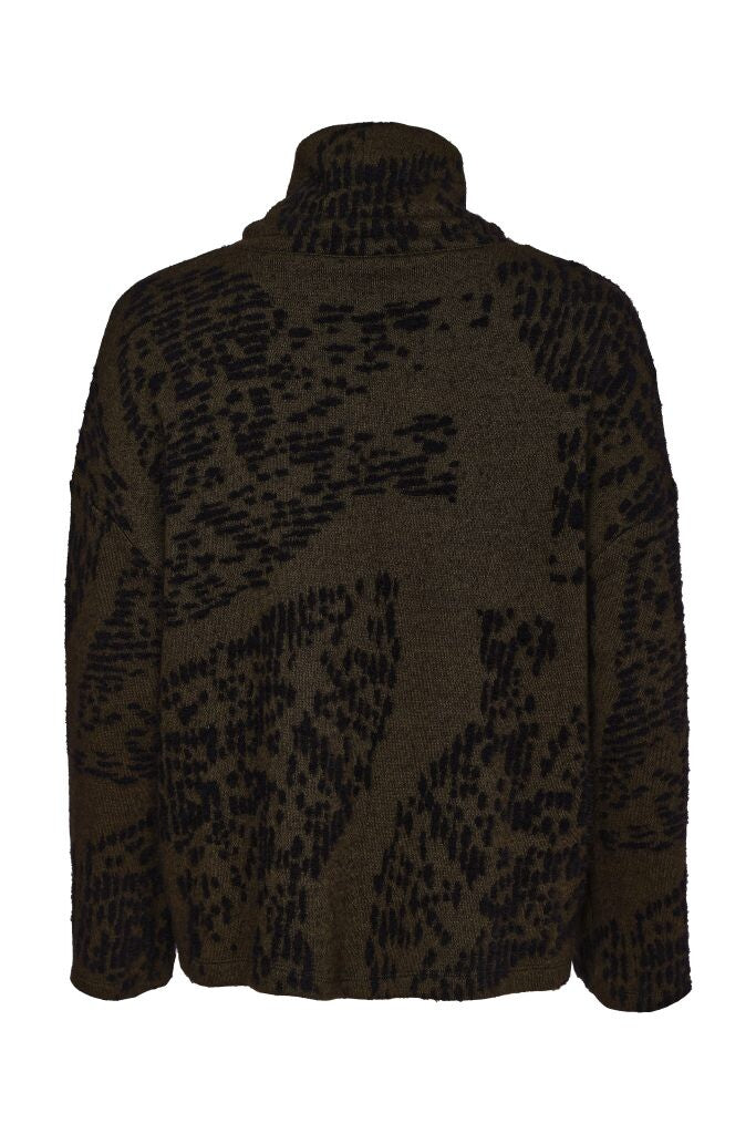 Back view of Naya NAW26238 Thyme green knit top with black flocked print