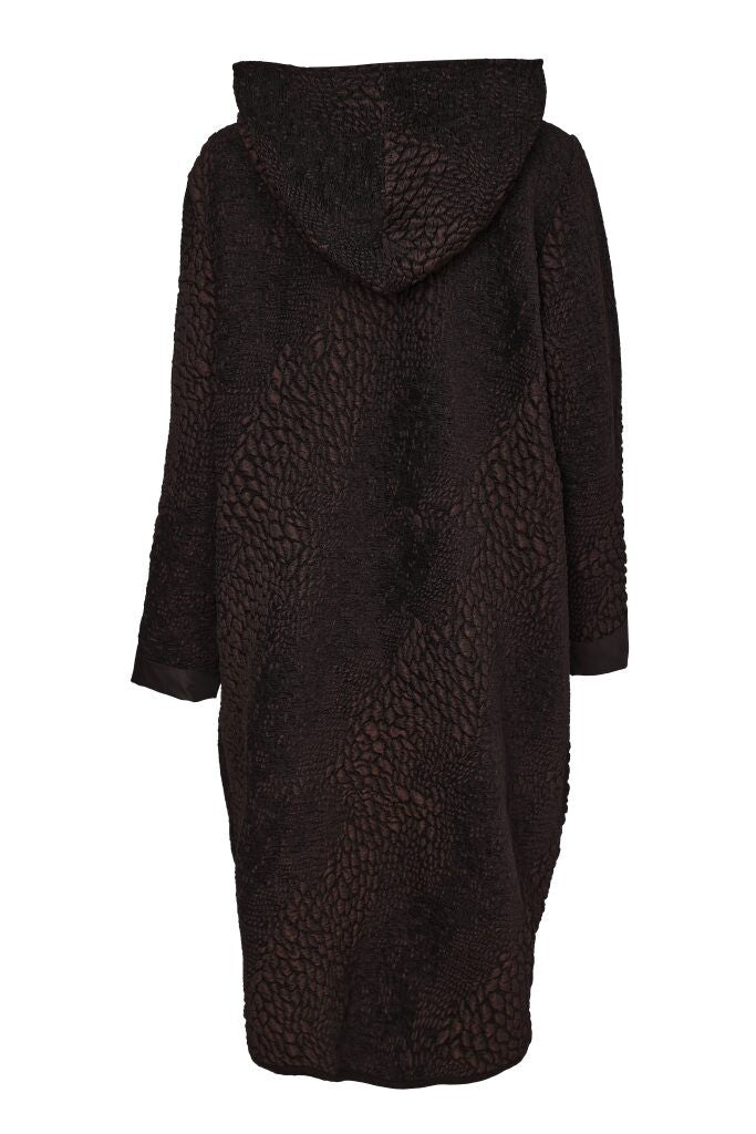 Naya hooded longline jacquard coat NAW26161 back view