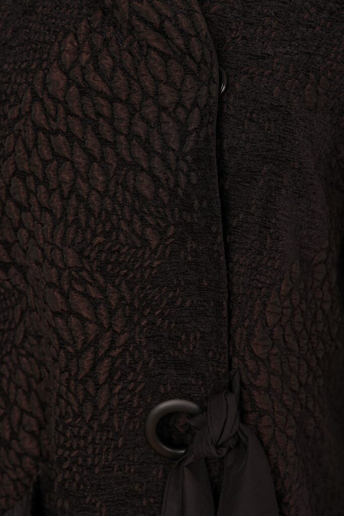 Naya hooded longline jacquard coat NAW26161 close up on fabric