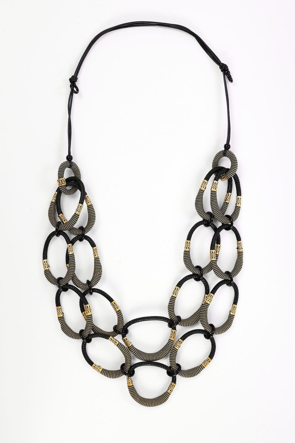 Naya NAW26340 large loop statement necklace in black and muted gold tones