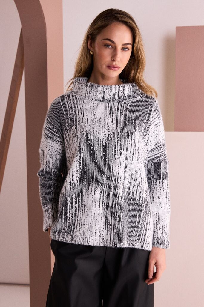 Naya abstract print cowl neck top NAW26205 with long sleeves and relaxed fit