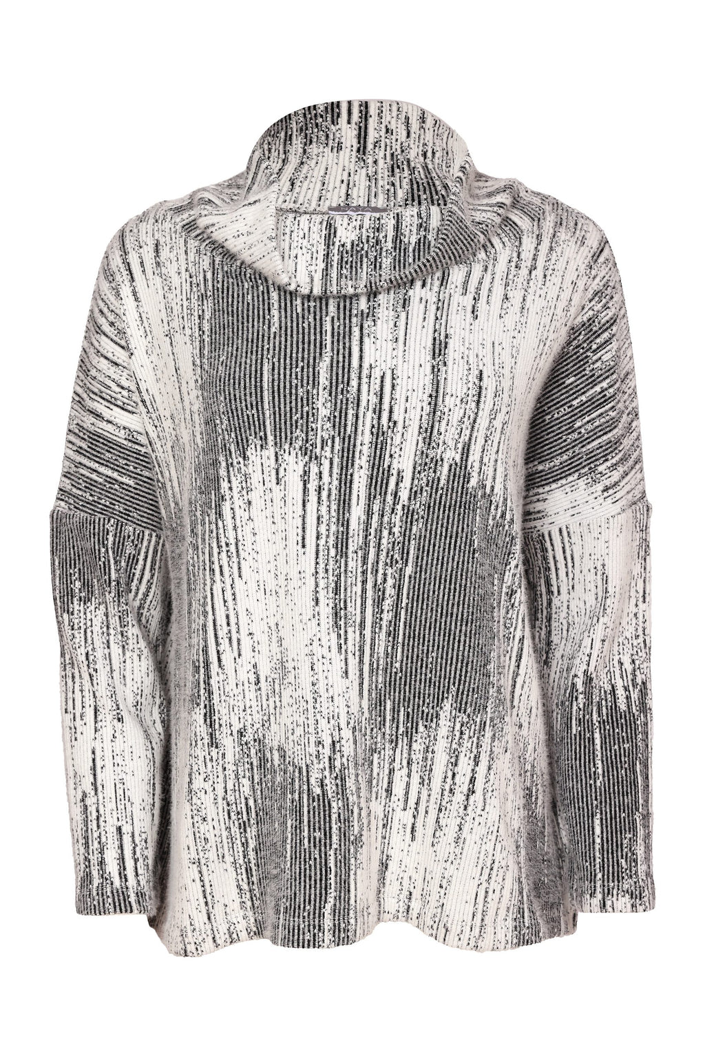 Naya women’s printed high neck top with monochrome vertical pattern and boxy silhouette