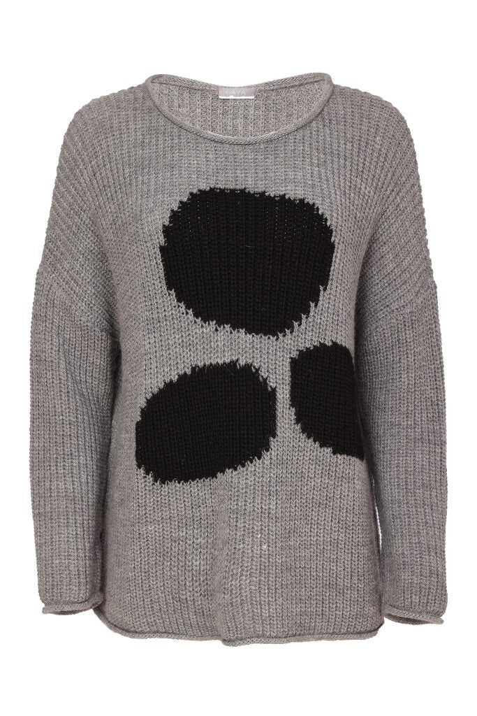 Naya Round Neck Spot Knit NAW26261 in grey with black circle design