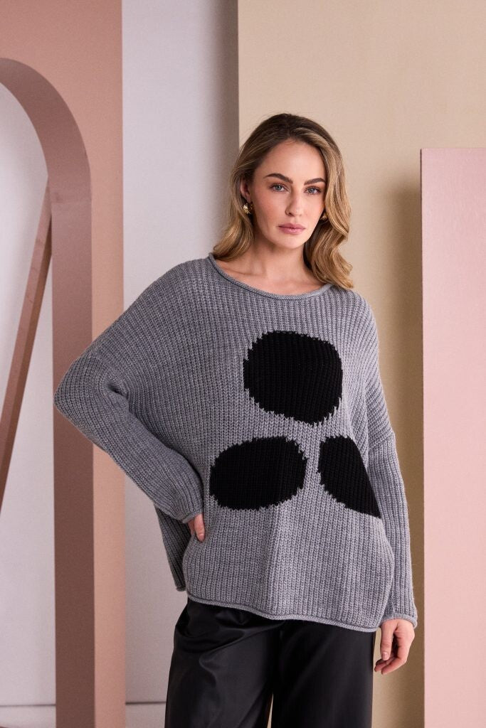 Naya grey and black spot knit jumper NAW26261 with relaxed fit and long sleeves