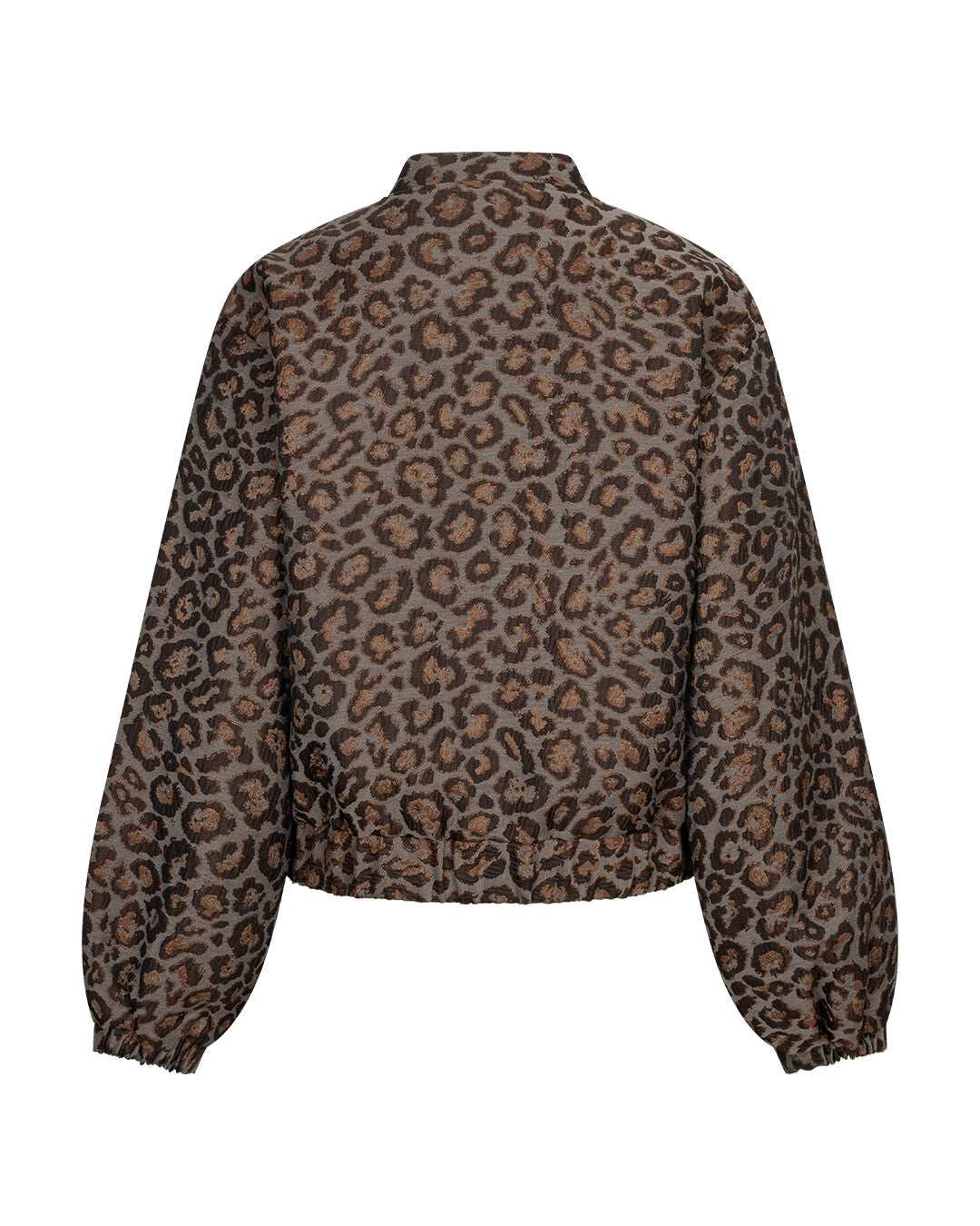 Back view of Red Button Jacquard Lurex Bomber Jacket in Grey Brown animal print
