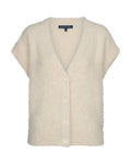 Red Button Sleeveless Fuzzy Cardigan in Cream with V-neck and button-front detail