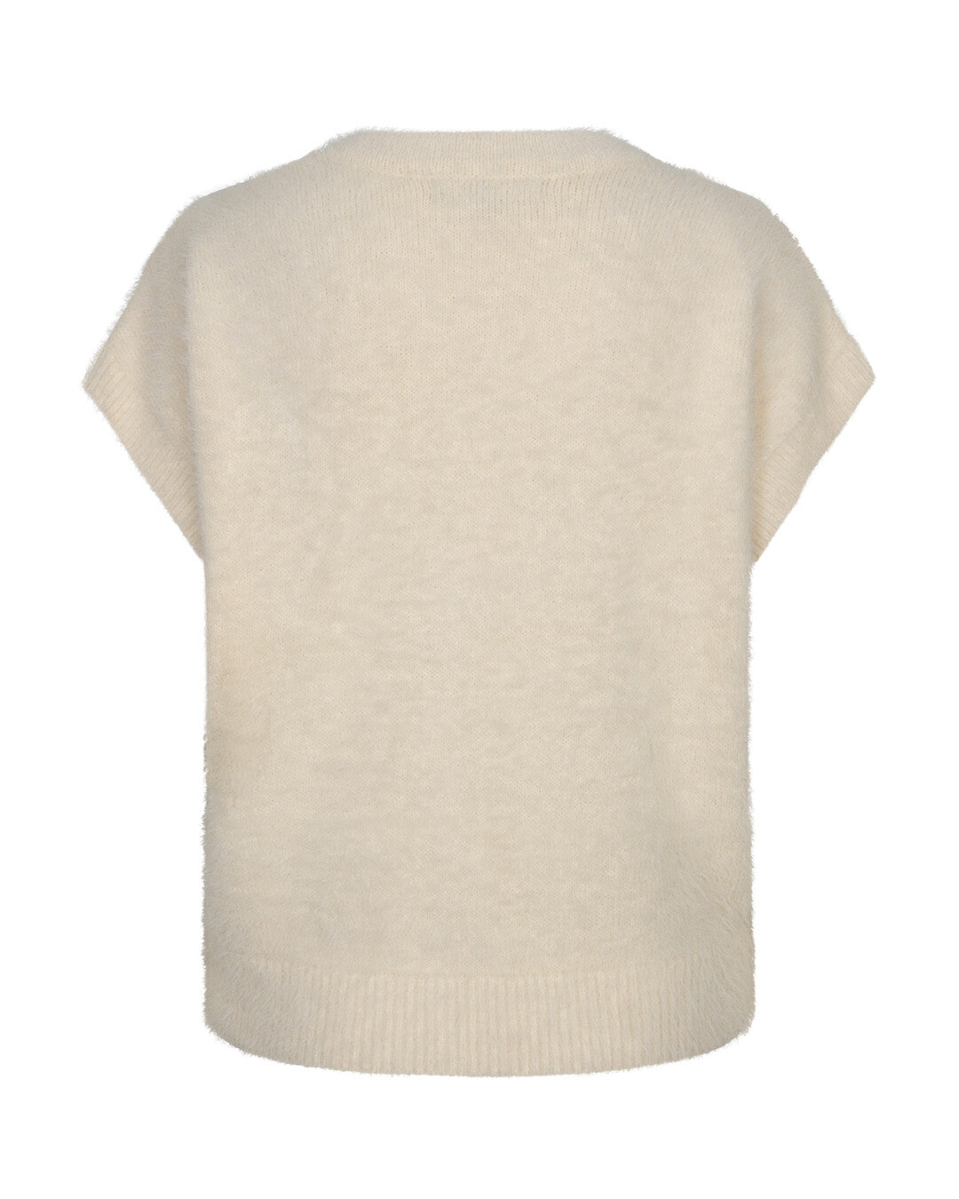 Cream Red Button sleeveless knitted vest with soft fuzzy texture and relaxed fit