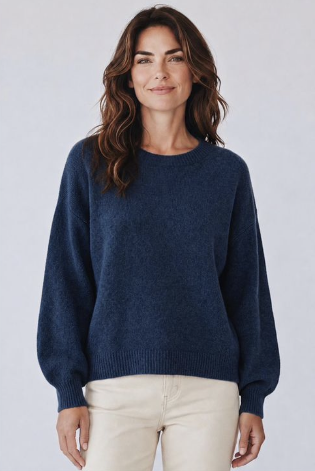 Sasa long sleeve alpaca blend crew neck jumper in Airforce blue