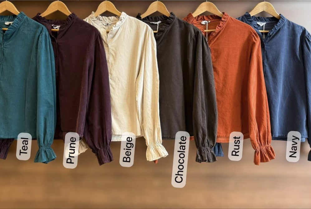 Sasa corduroy shirts in Teal Prune Rust and Navy