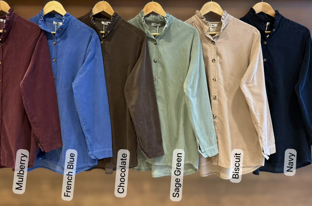 Sasa corduroy shirts in Mulberry French Blue and Chocolate
