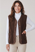 Sasa Teddy Gilet in Chocolate with corduroy trim and patch pockets