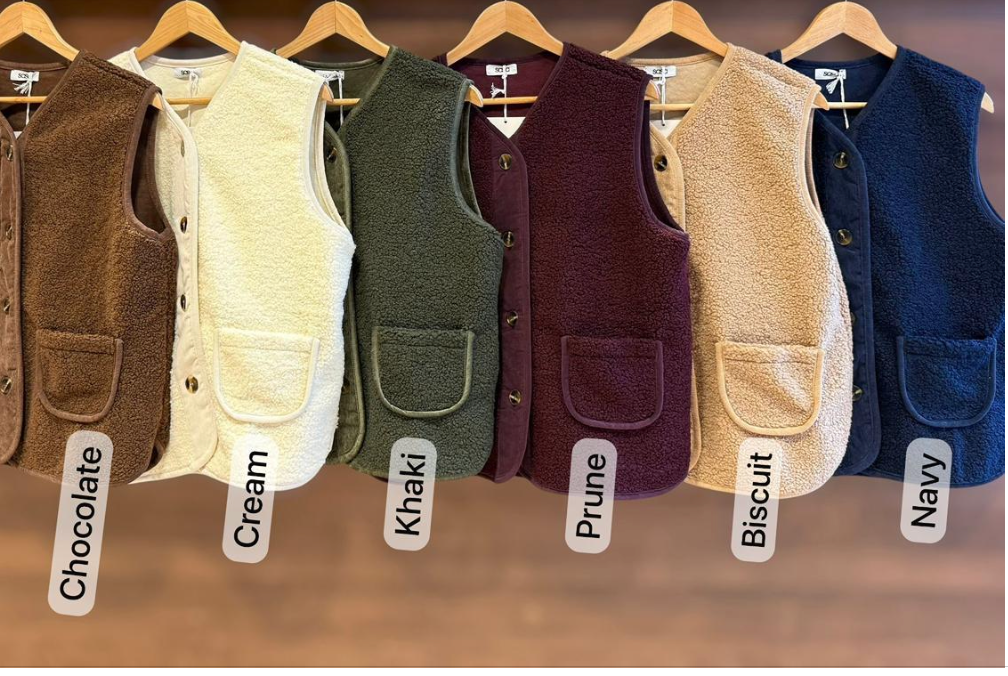 Sasa Teddy Gilets in Chocolate Khaki and Navy